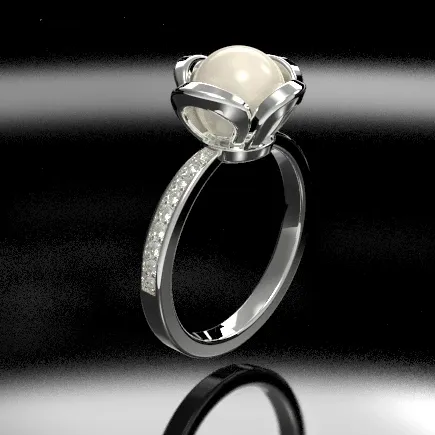 Pearl Engagement Ring with Diamonds in White Gold