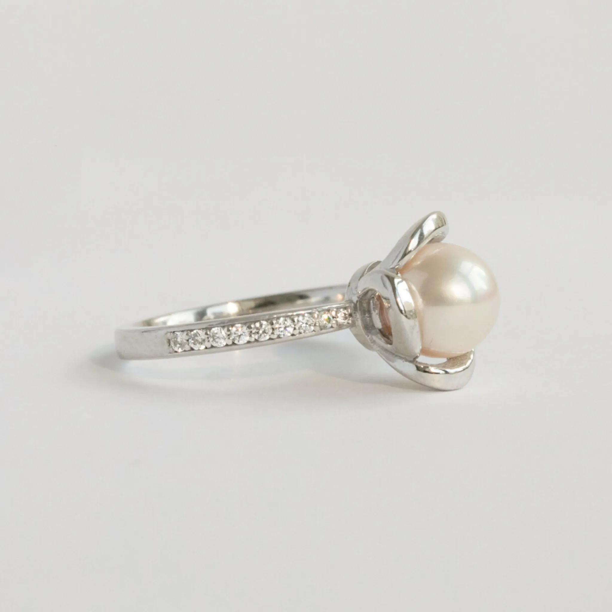 Pearl Engagement Ring with Diamonds in White Gold