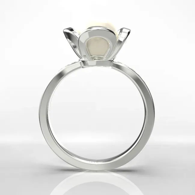 Pearl Engagement Ring with Diamonds in White Gold