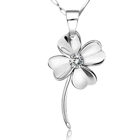 (Pendant Only) Four Leaf Clover with Zircon Silver Pendant for Women