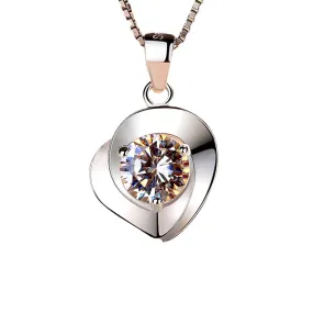 (Pendant Only) Round Zircon Heart-shaped Silver Pendant  for Women