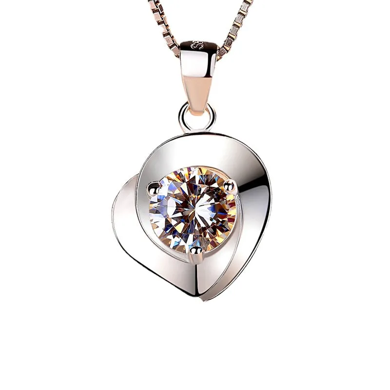 (Pendant Only) Round Zircon Heart-shaped Silver Pendant  for Women