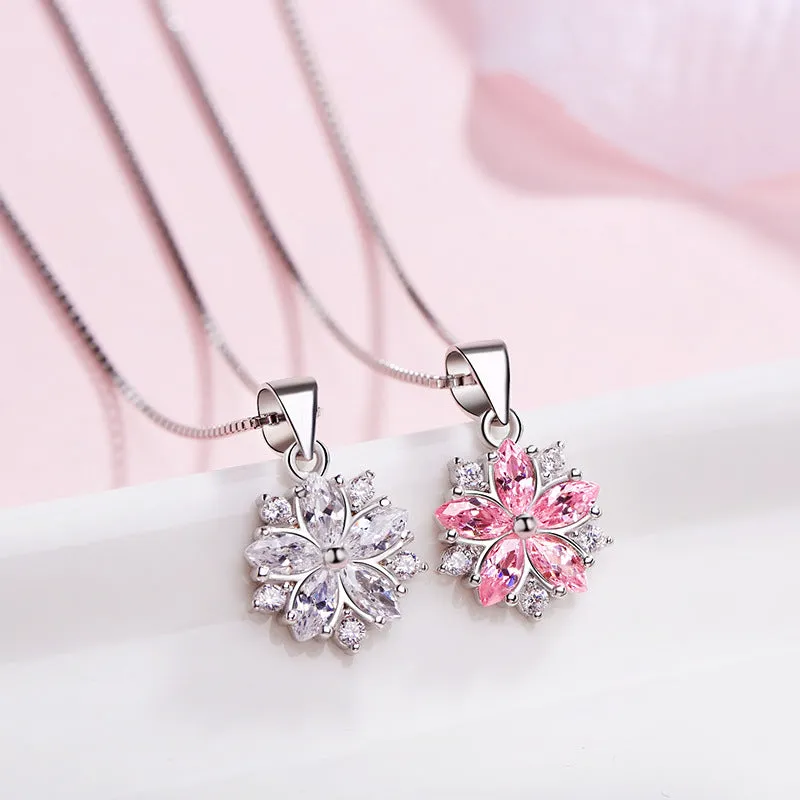 (Pendant Only) Zircon Cherry Blossom Silver Pendant for Women