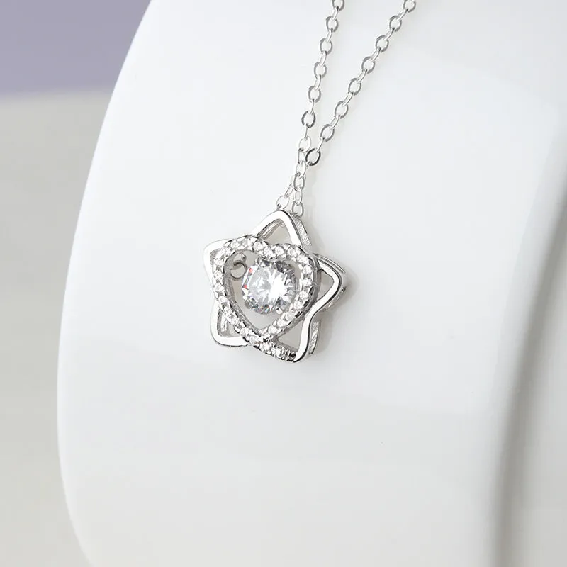 (Pendant Only) Zircon Heart-shaped Star Silver Pendant for Women