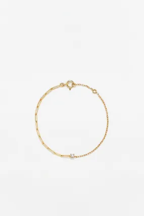 PETITE SOLITAIRE DIAMOND AND 18K YELLOW GOLD MIXED CHAIN BRACELET