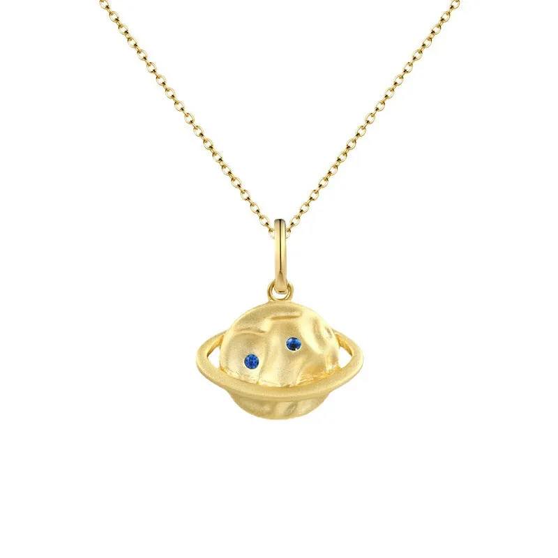 Planet with Blue Zircon Pendant Silver Necklace for Women