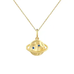 Planet with Blue Zircon Pendant Silver Necklace for Women