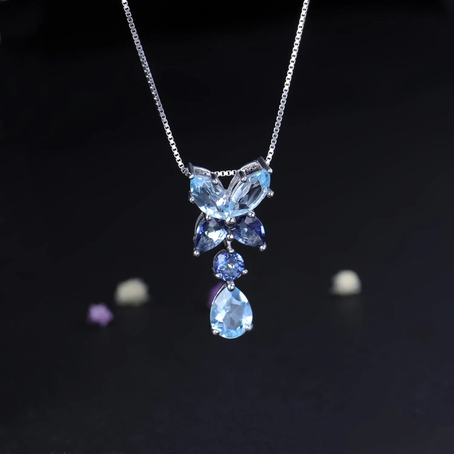 Premium Natural Topaz Creative Design Pendant Sterling Silver Necklace for Women