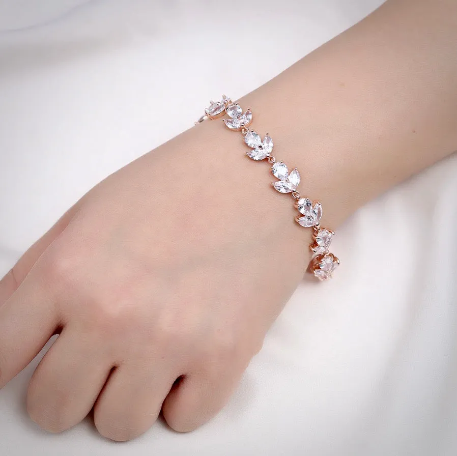 "Arista" - Cubic Zirconia Bridal Bracelet - Available in Rose Gold, Silver and Yellow Gold