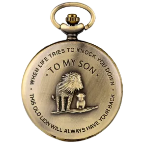 "To My Son" Lion Bronze Pocket Watch