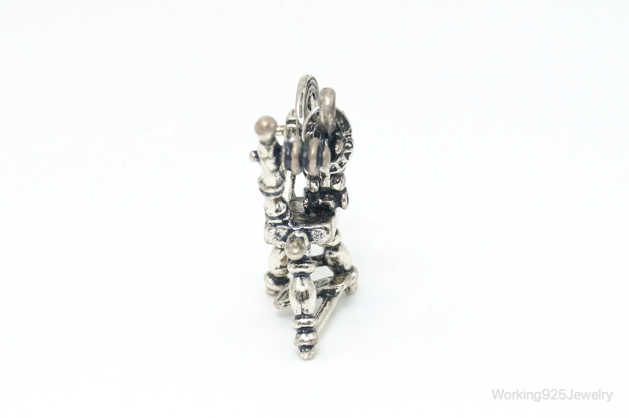Rare Large VTG ATQ Beau Spinning Wheel Sterling Silver Charm Pendant