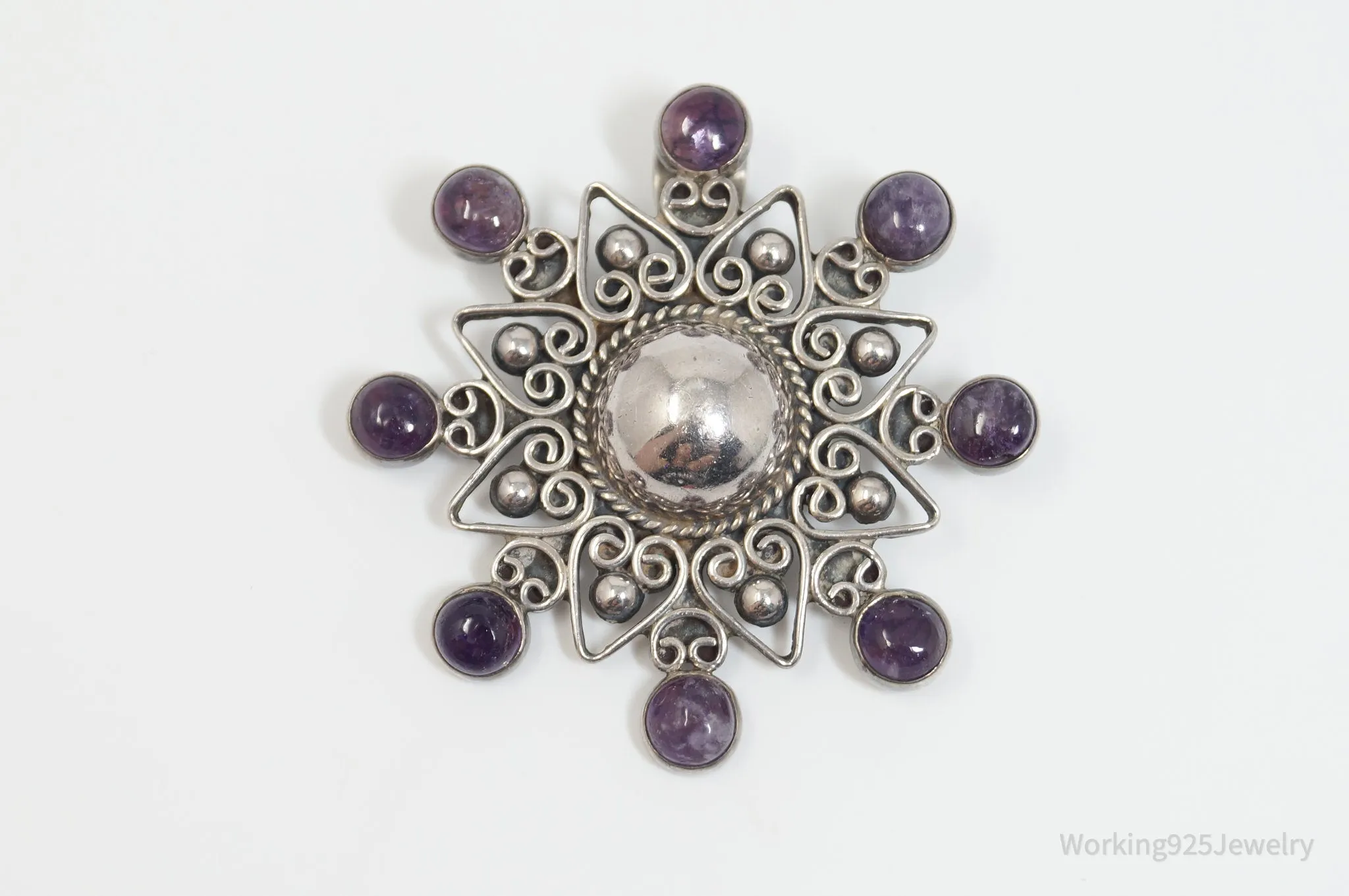 RARE Vintage Designer Carmen Beckmann Amethyst Sterling Silver Brooch Pendant