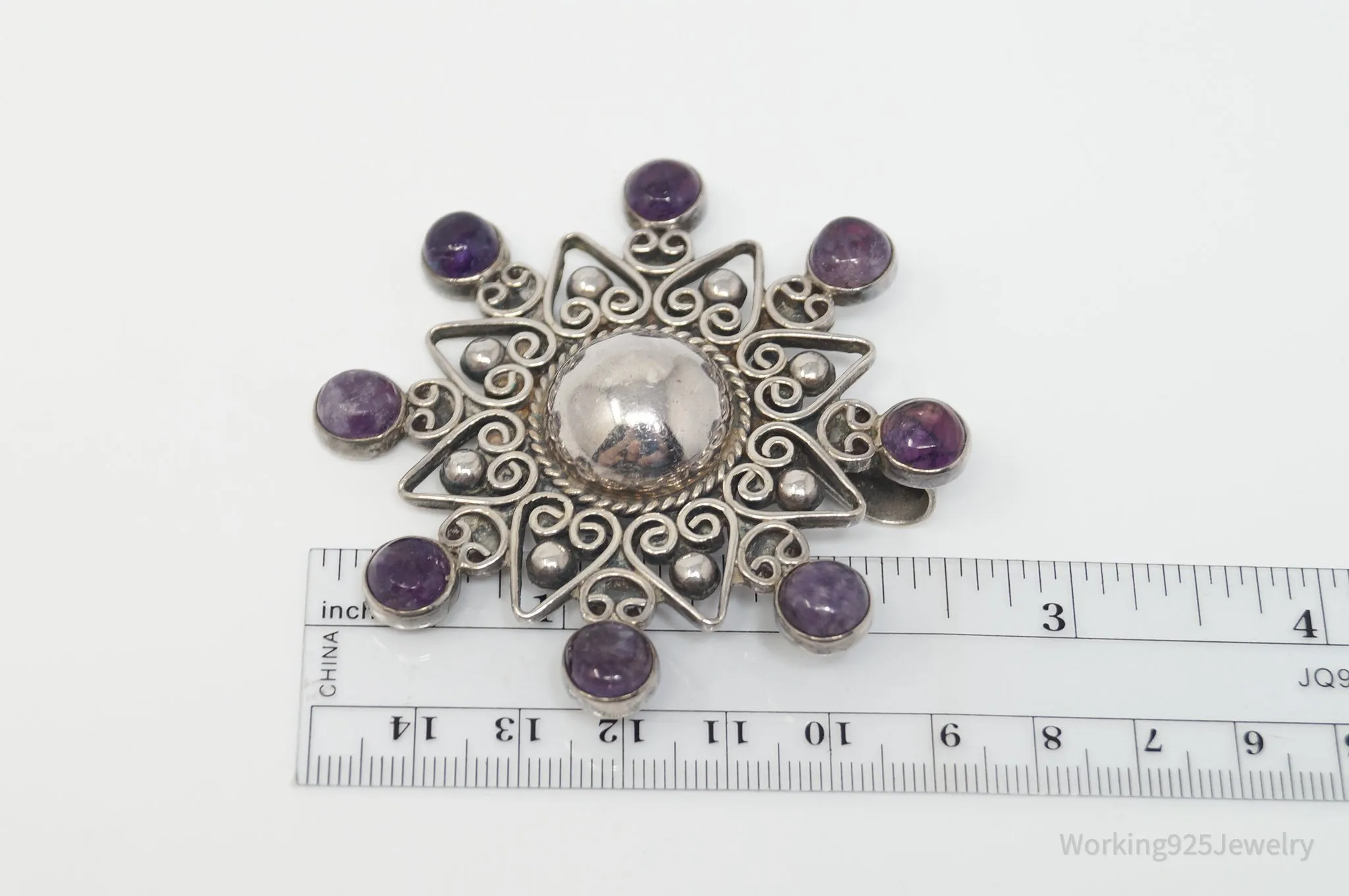 RARE Vintage Designer Carmen Beckmann Amethyst Sterling Silver Brooch Pendant