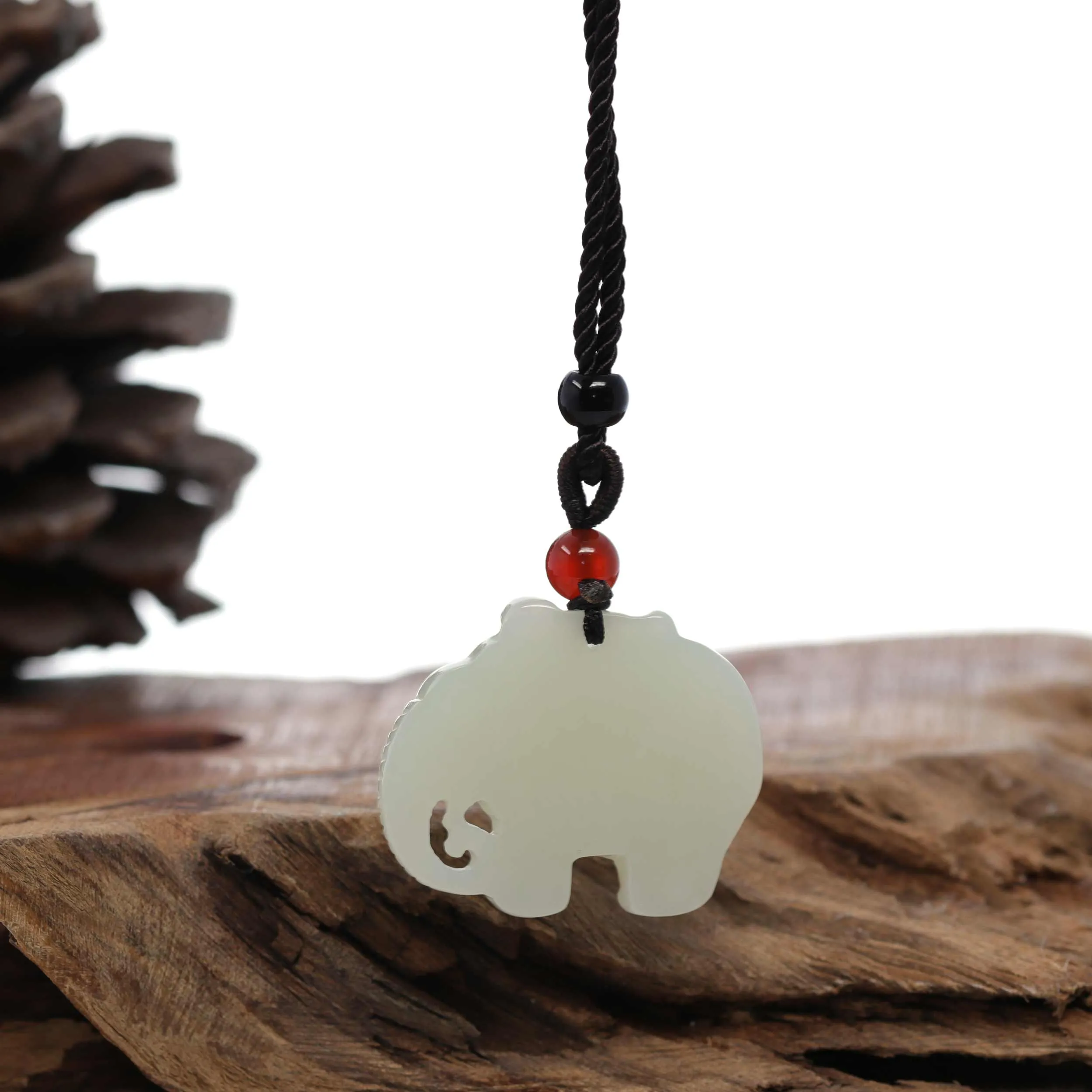 RealJade® Co. Genuine HeTian White Nephrite Jade Elephant Pendant Necklace
