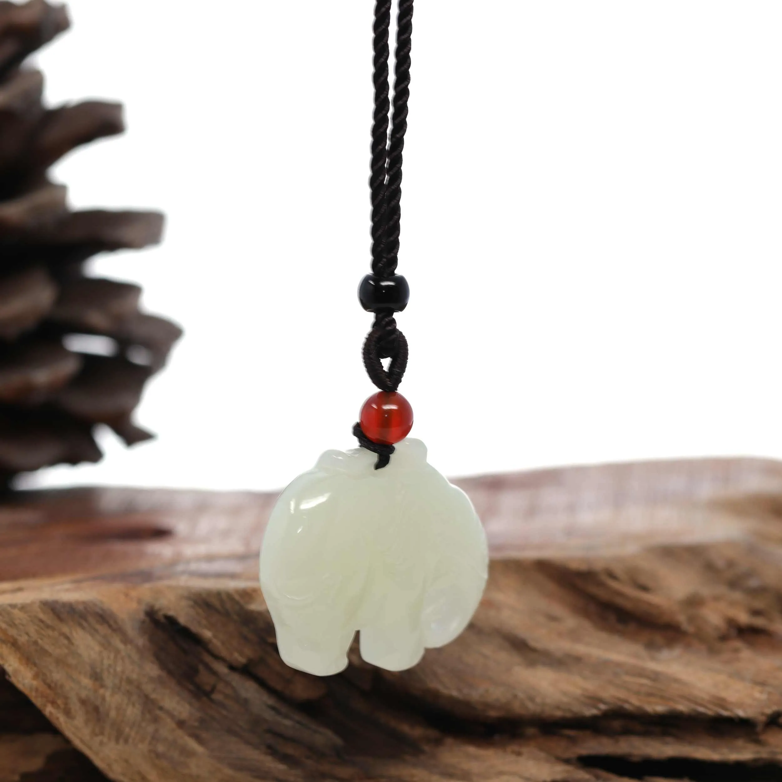 RealJade® Co. Genuine HeTian White Nephrite Jade Elephant Pendant Necklace