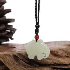 RealJade® Co. Genuine HeTian White Nephrite Jade Elephant Pendant Necklace