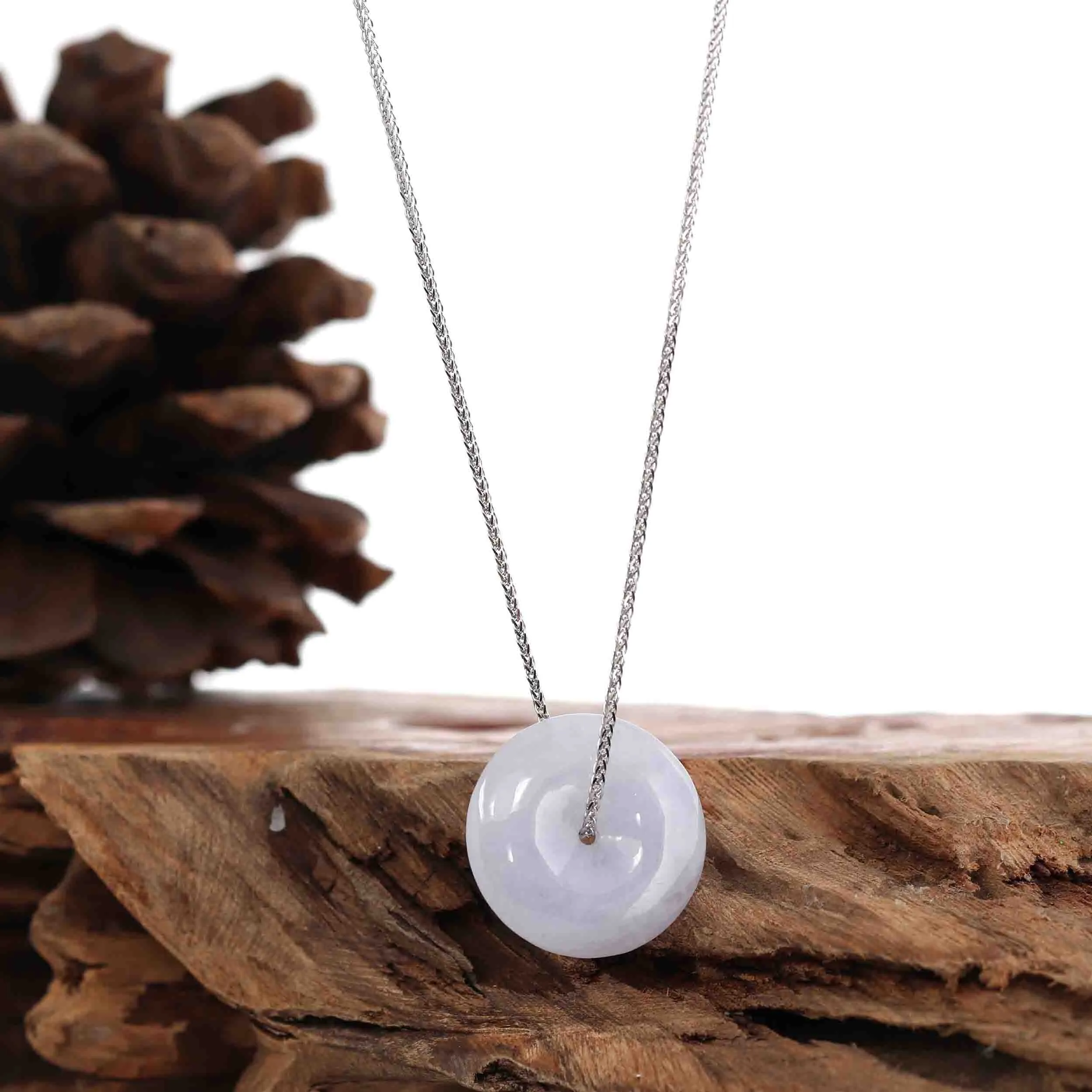 RealJade® "Good Luck Button" Necklace Lavender Jadeite Jade Lucky Ping An Kou Necklace