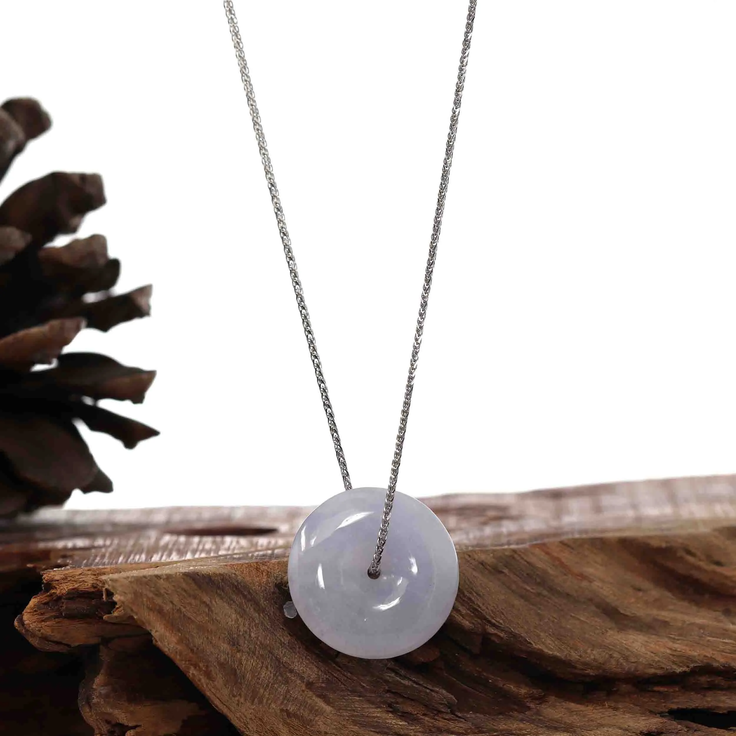 RealJade® "Good Luck Button" Necklace Lavender Jadeite Jade Lucky Ping An Kou Necklace