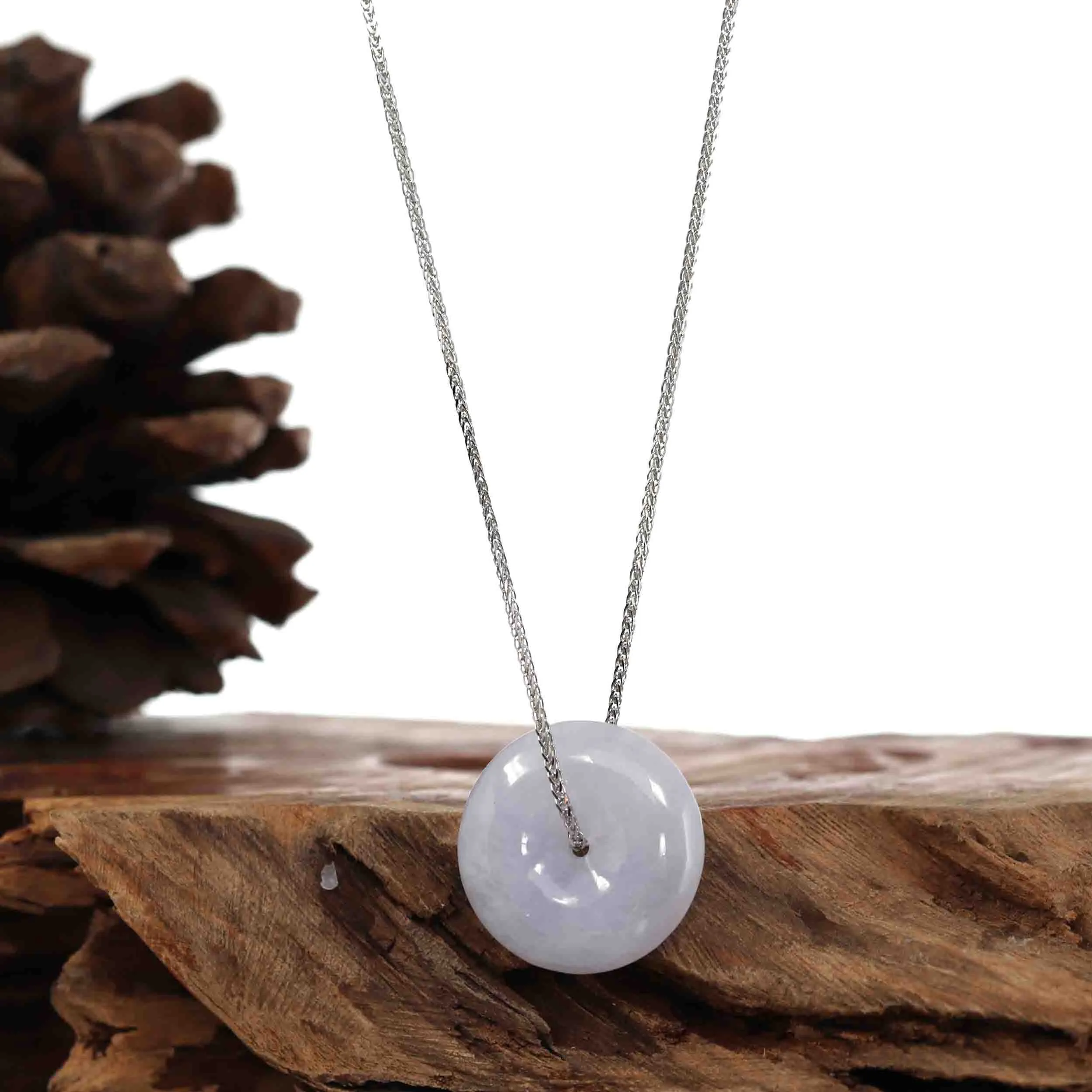 RealJade® "Good Luck Button" Necklace Lavender Jadeite Jade Lucky Ping An Kou Necklace