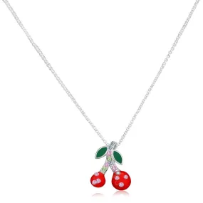 Red Cherries Multicolor Crystal Palladium Plating Girls Pendant Necklace