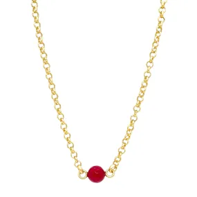 Red Jade on Matte Gold Rolo Chain Necklace