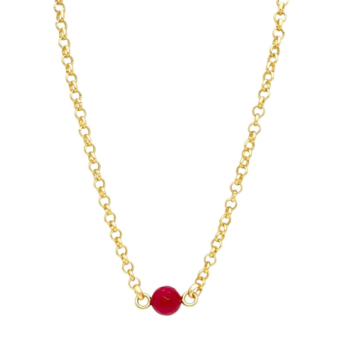 Red Jade on Matte Gold Rolo Chain Necklace