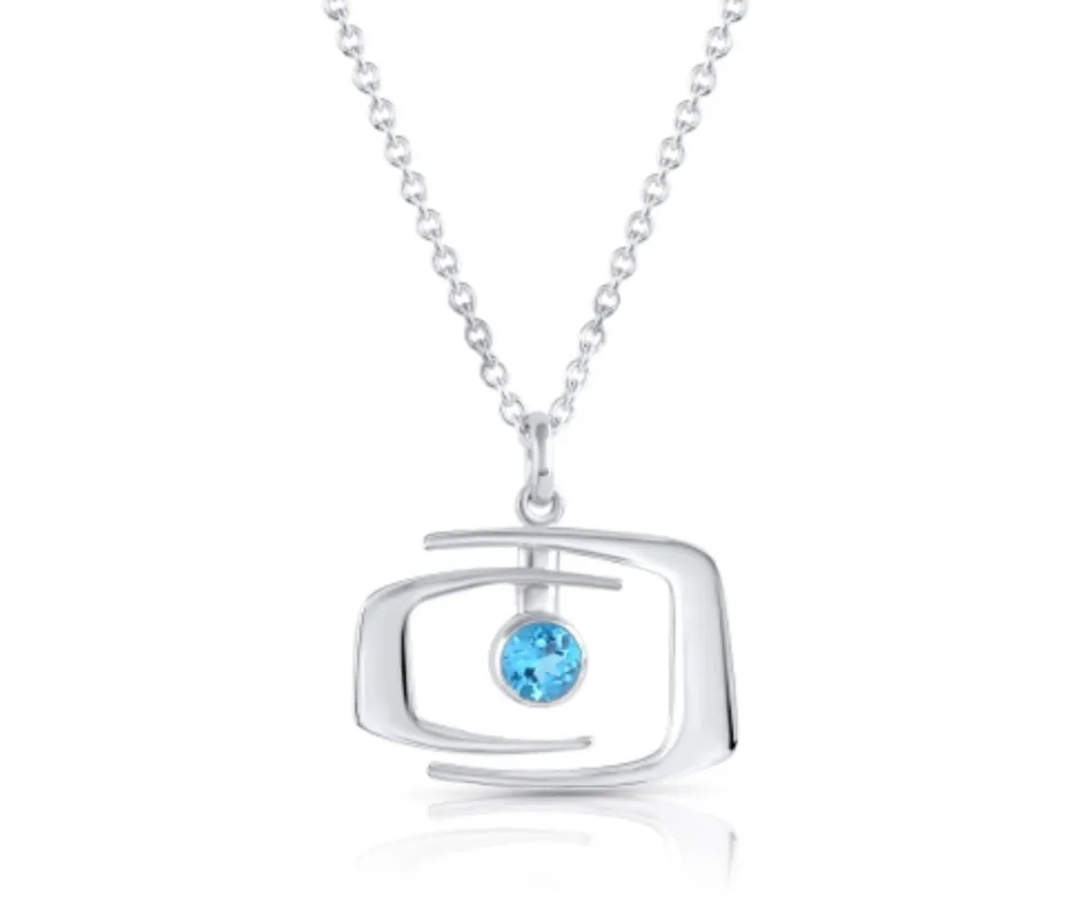 Retro Square Blue Topaz Necklace