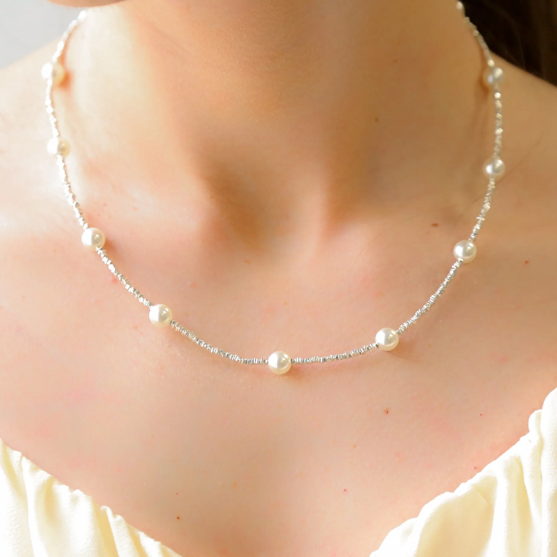 REVEL | 925 Sterling Silver Necklace With Freshwater Real Pearls