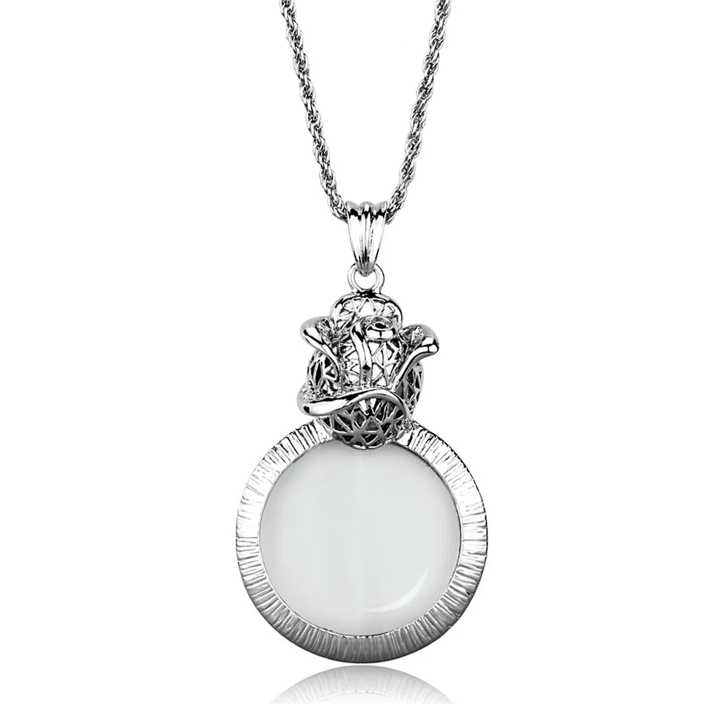 Rhodium Brass Magnifier pendant with Synthetic Synthetic Glass in Clear for Women Style 3W913