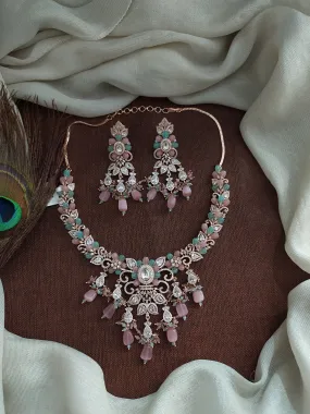 Rose Gold Plated Floral Zircon Necklace Sets