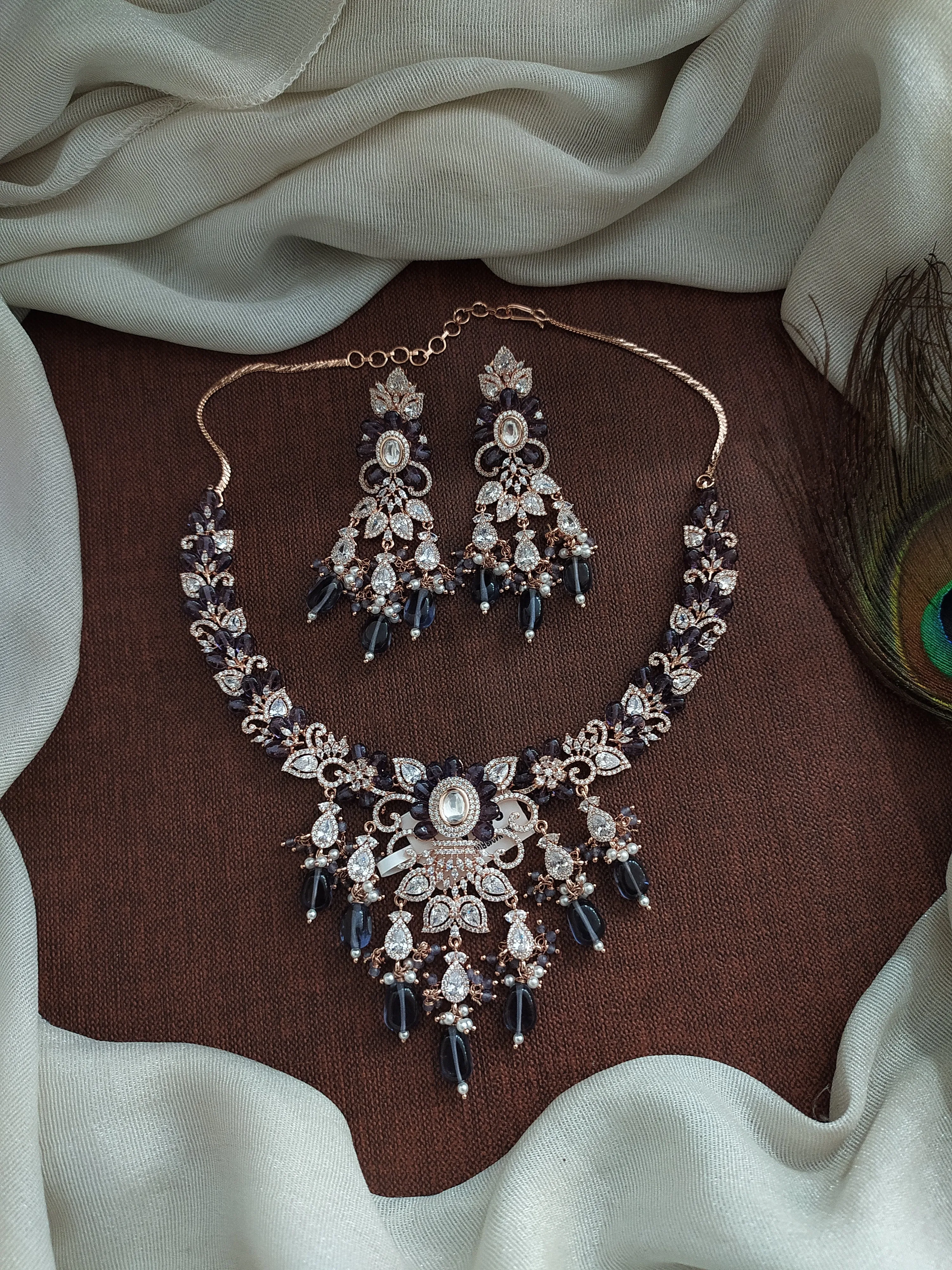 Rose Gold Plated Floral Zircon Necklace Sets