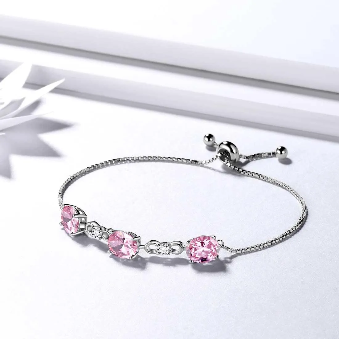 Round Birthstone October Tourmaline Bracelet Women Girls Jewelry Birthday Gift Sterling Silver