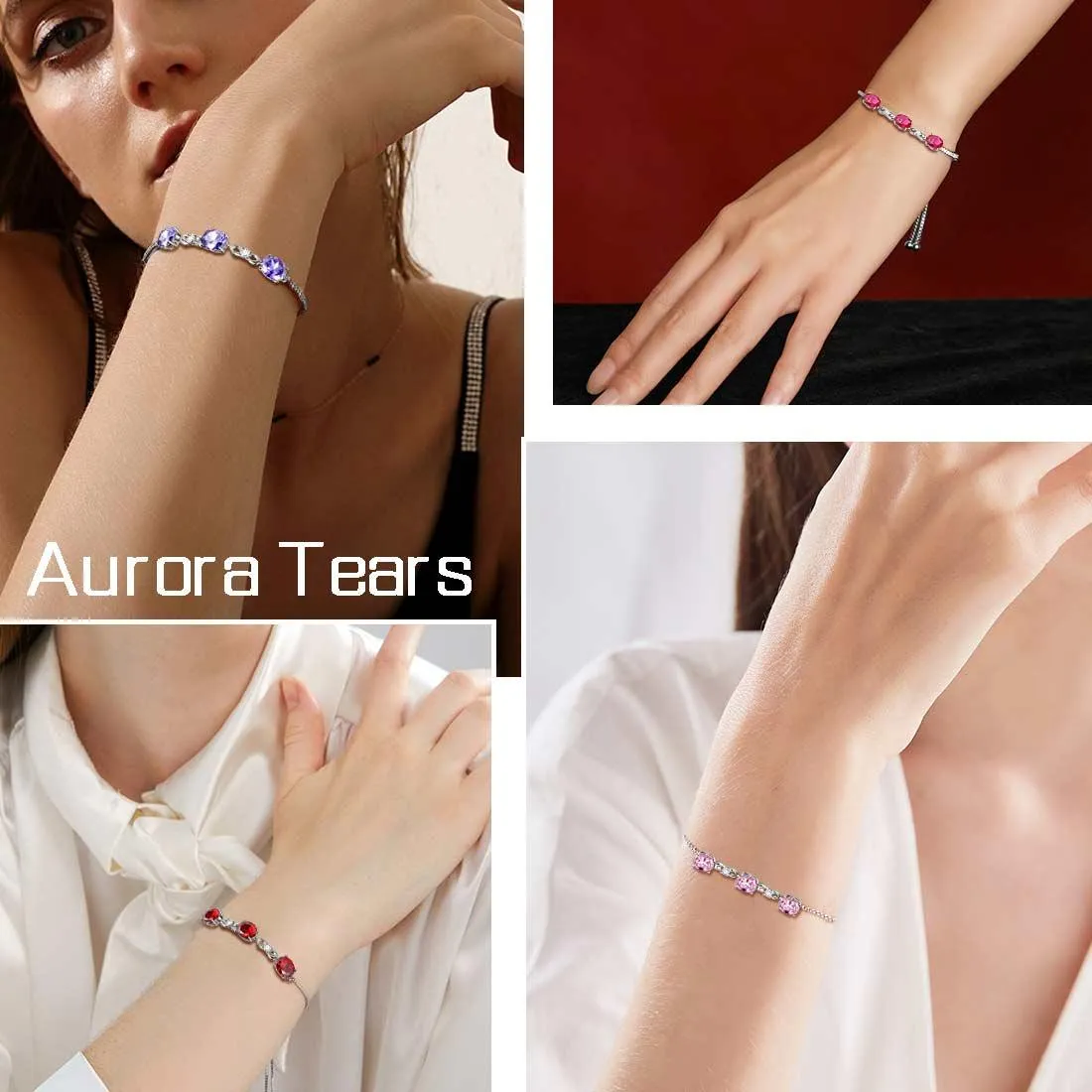 Round Birthstone October Tourmaline Bracelet Women Girls Jewelry Birthday Gift Sterling Silver