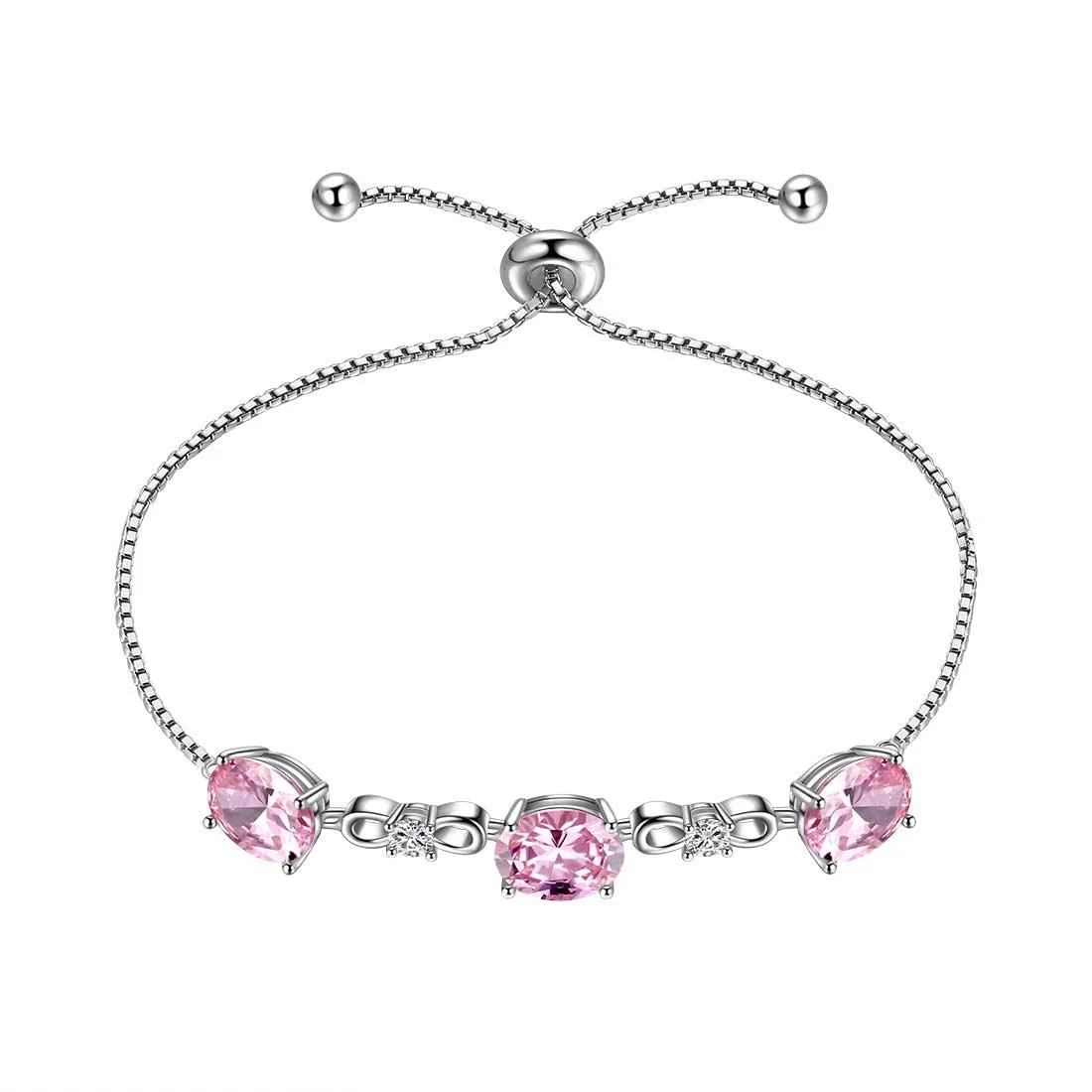 Round Birthstone October Tourmaline Bracelet Women Girls Jewelry Birthday Gift Sterling Silver
