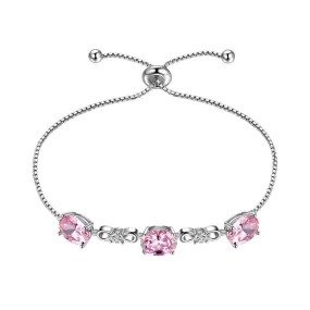 Round Birthstone October Tourmaline Bracelet Women Girls Jewelry Birthday Gift Sterling Silver