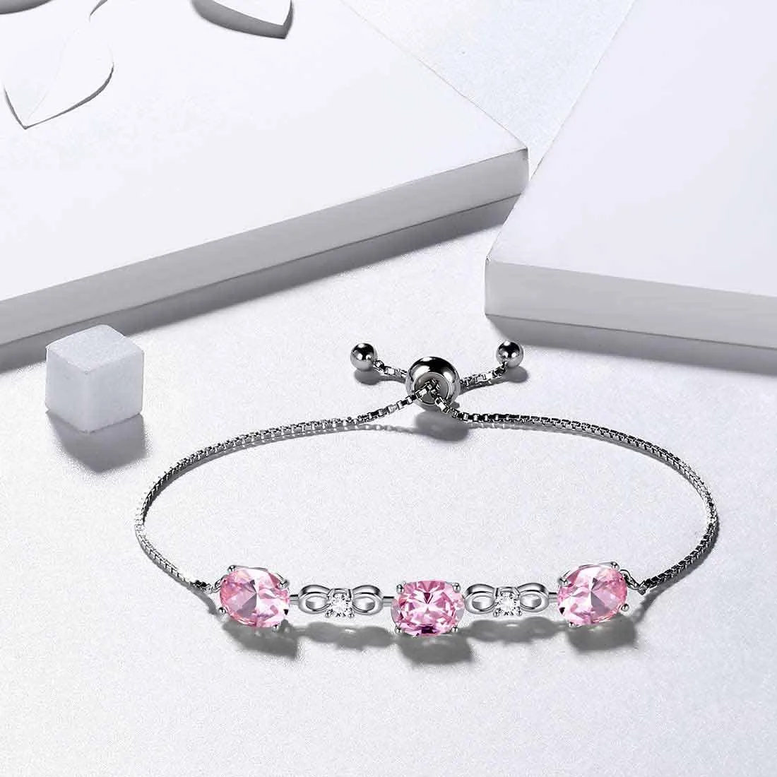 Round Birthstone October Tourmaline Bracelet Women Girls Jewelry Birthday Gift Sterling Silver