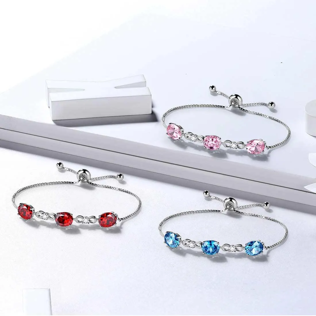 Round Birthstone October Tourmaline Bracelet Women Girls Jewelry Birthday Gift Sterling Silver
