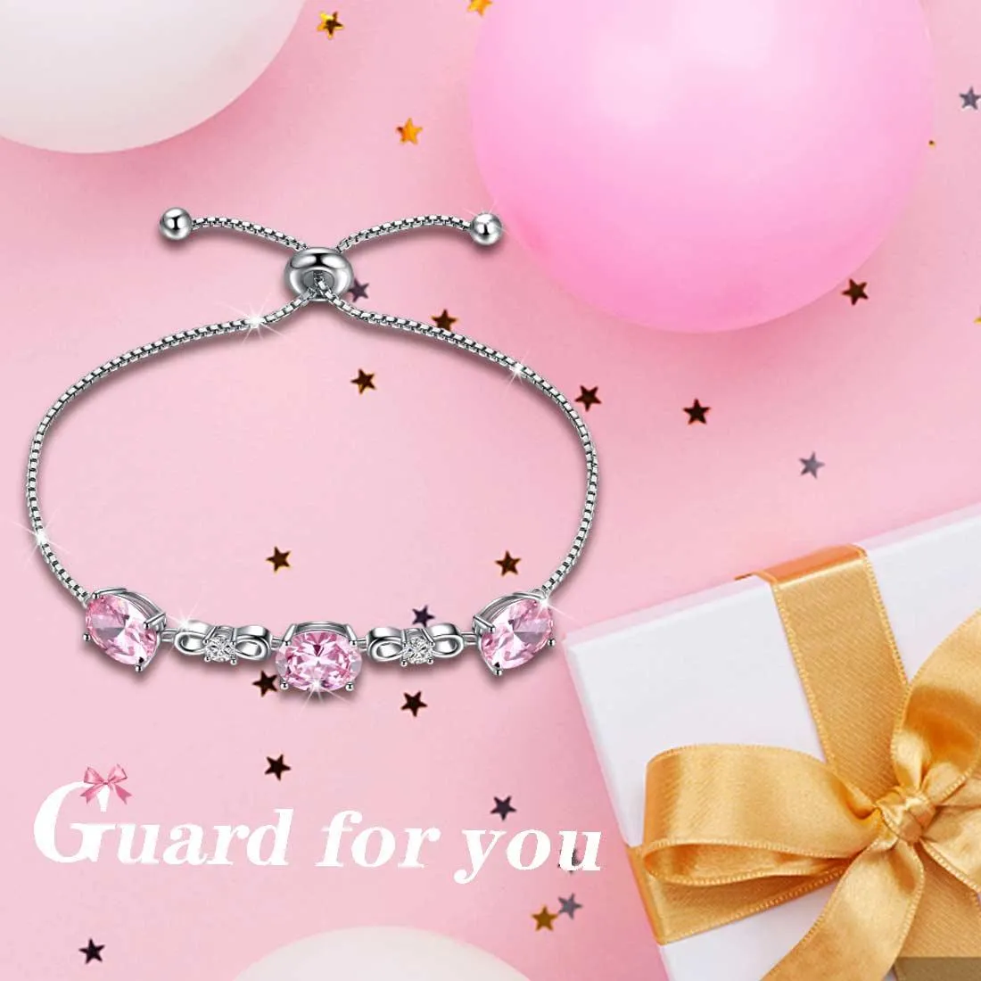 Round Birthstone October Tourmaline Bracelet Women Girls Jewelry Birthday Gift Sterling Silver