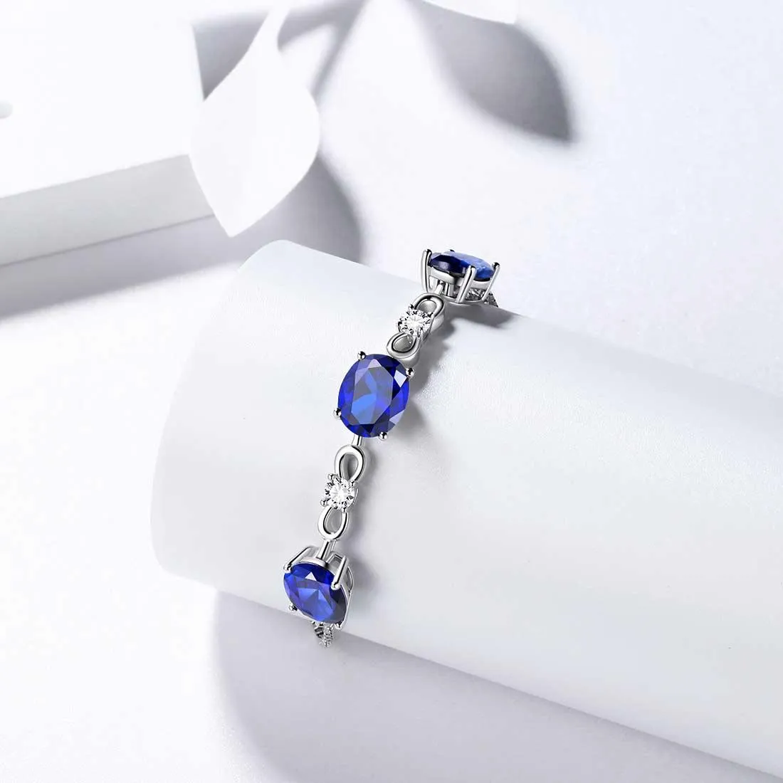 Round Birthstone September Sapphire Bracelet Women Girls Jewelry Birthday Gift Sterling Silver