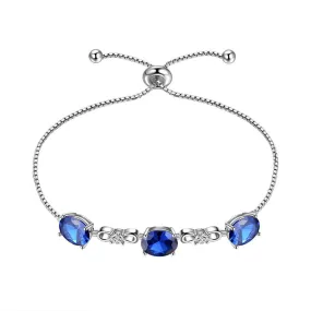 Round Birthstone September Sapphire Bracelet Women Girls Jewelry Birthday Gift Sterling Silver
