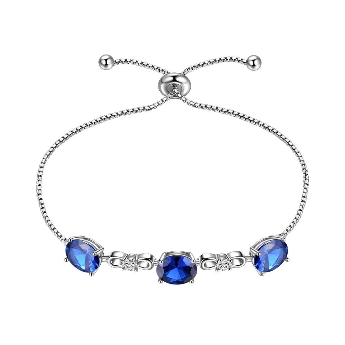 Round Birthstone September Sapphire Bracelet Women Girls Jewelry Birthday Gift Sterling Silver