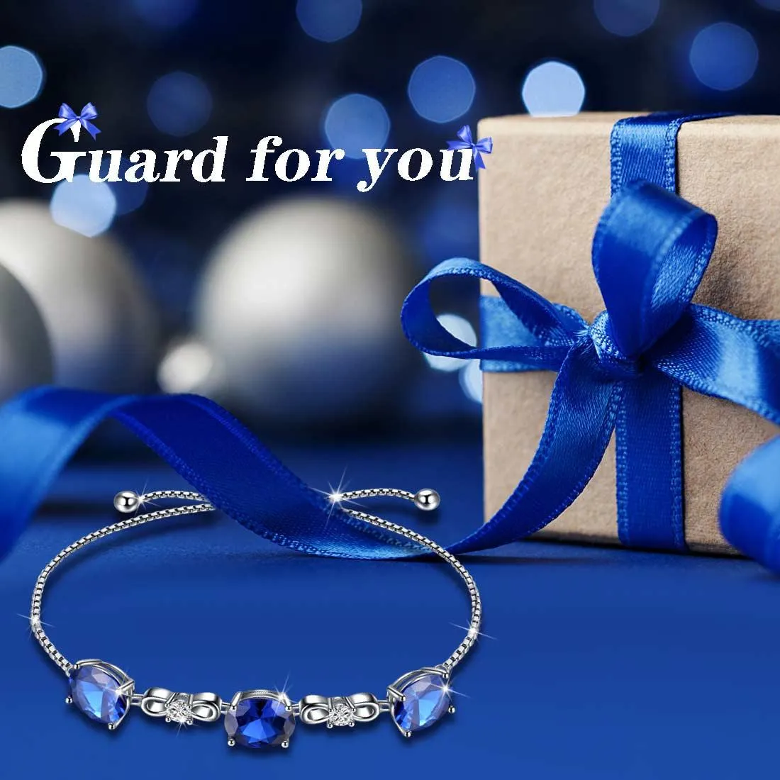 Round Birthstone September Sapphire Bracelet Women Girls Jewelry Birthday Gift Sterling Silver