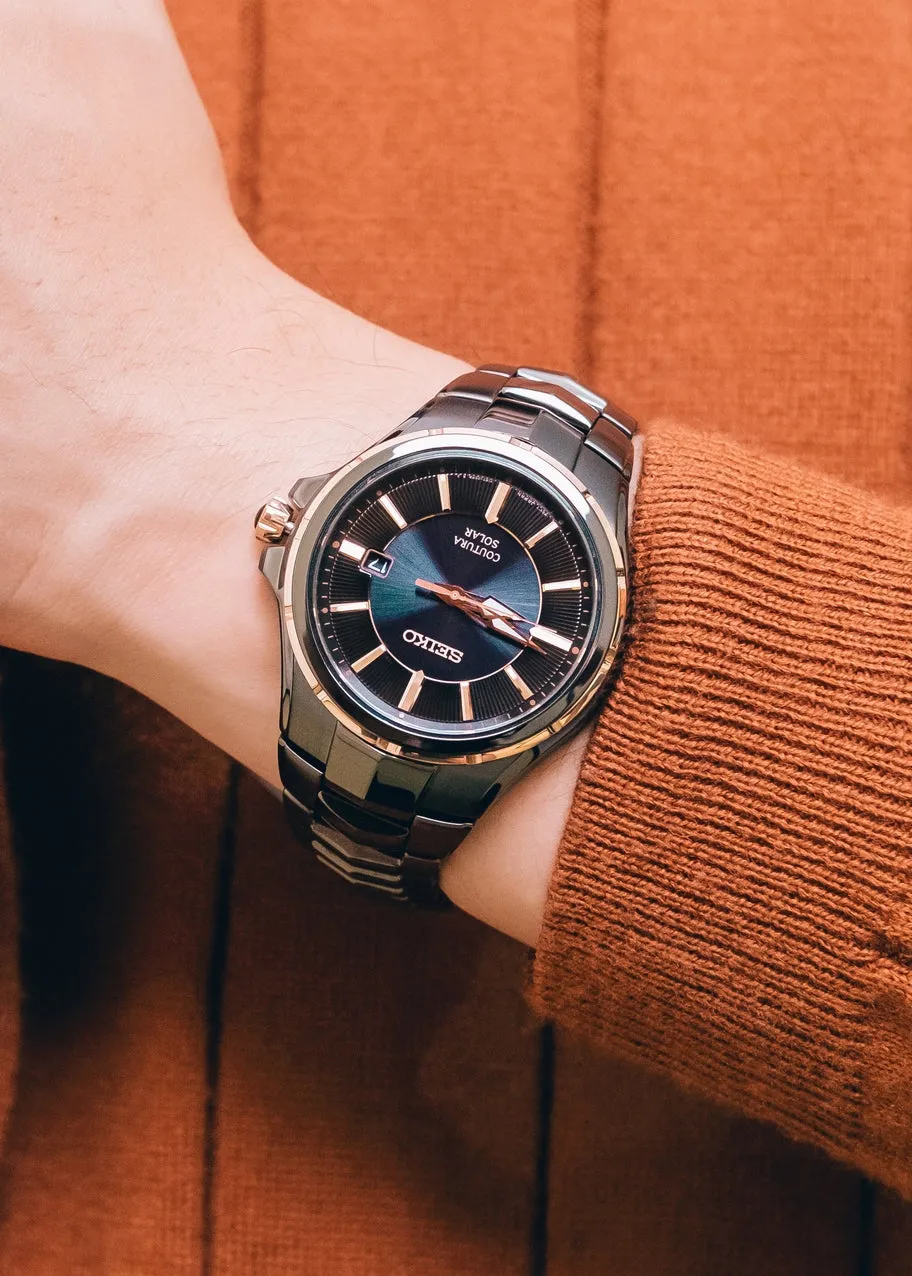 SEIKO COUTURA SPORTS SOLAR ROSE GOLD BLACK BRACELET SNE516P