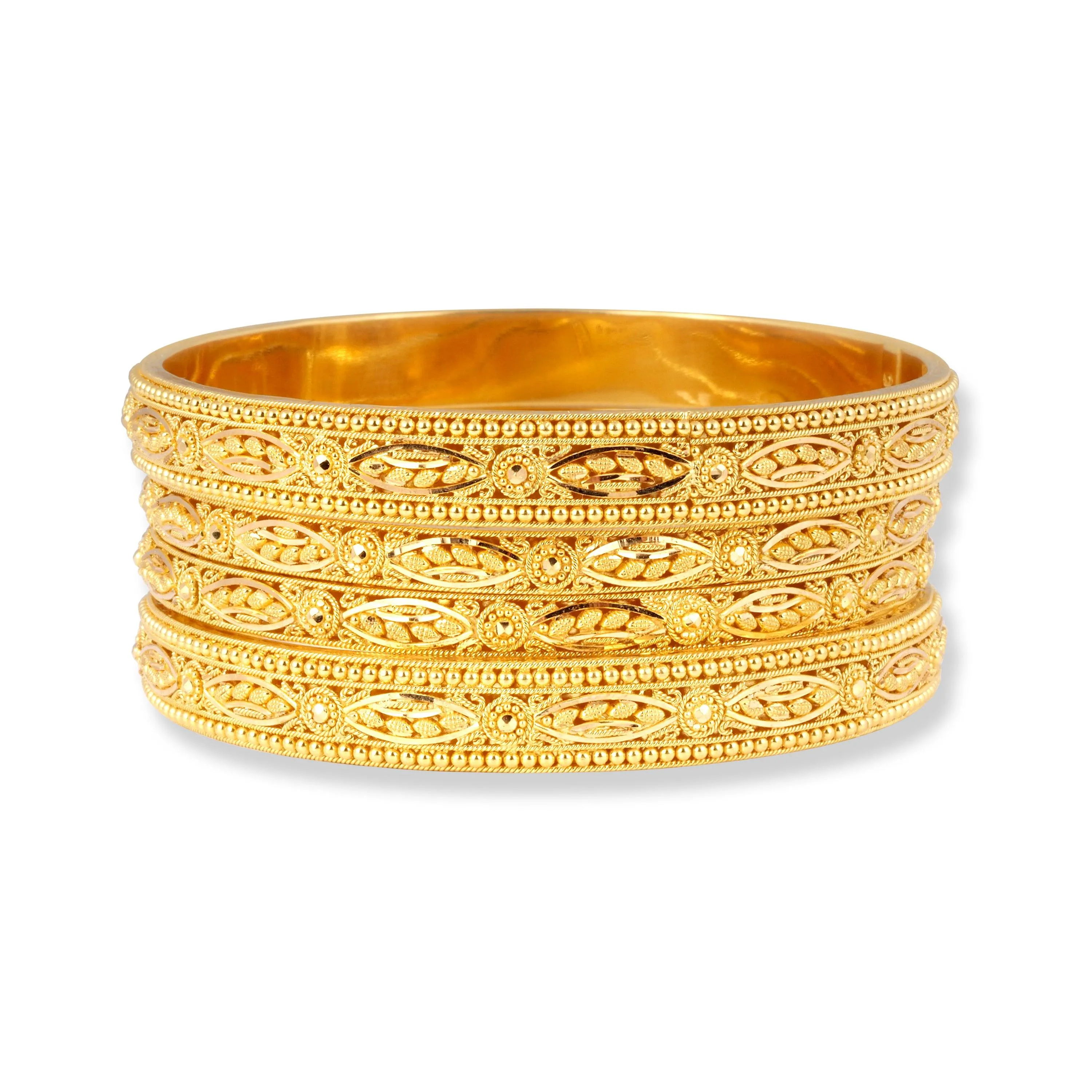 Set of Four 22ct Gold Bangles with Flower Design and Filigree Work B-8063