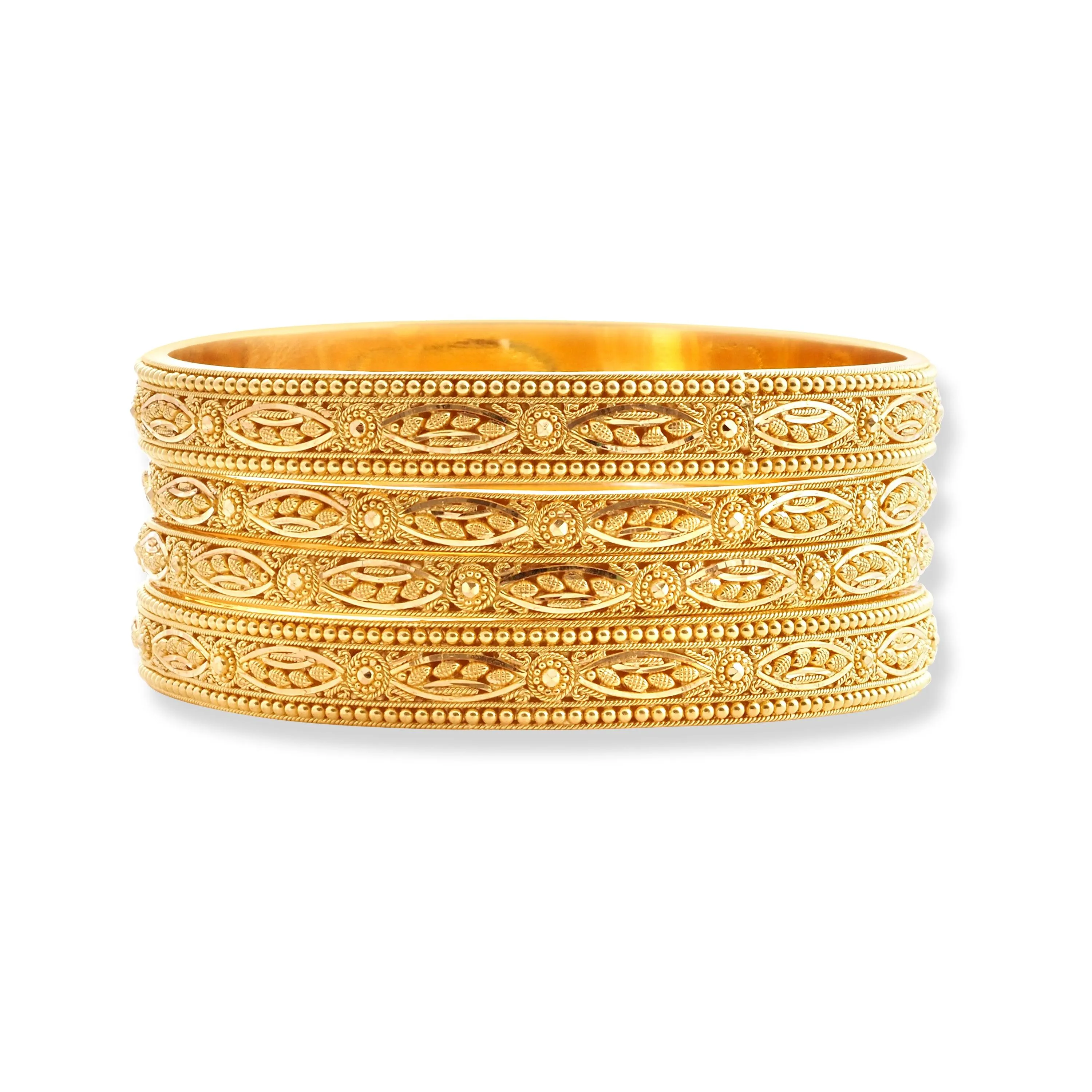 Set of Four 22ct Gold Bangles with Flower Design and Filigree Work B-8063