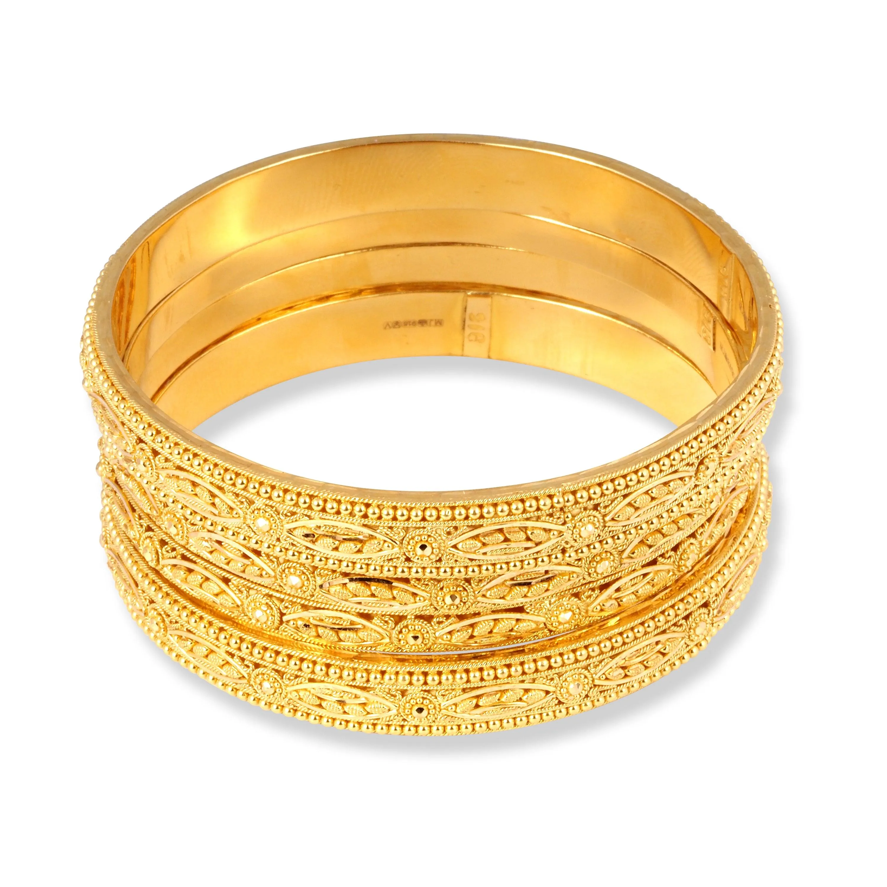 Set of Four 22ct Gold Bangles with Flower Design and Filigree Work B-8063