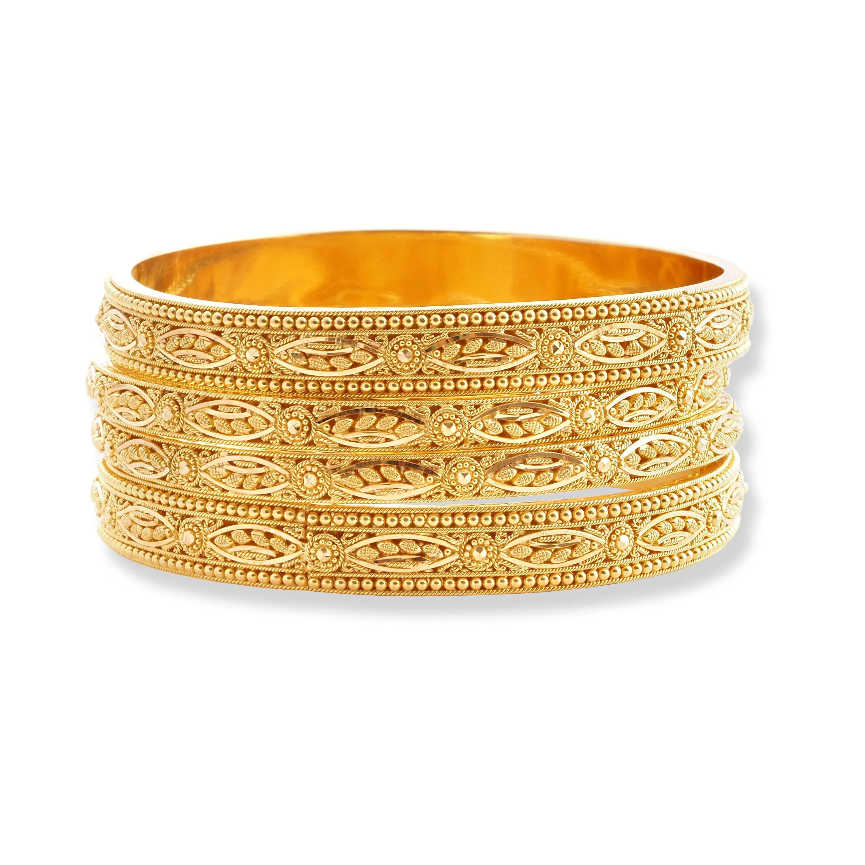 Set of Four 22ct Gold Bangles with Flower Design and Filigree Work B-8063