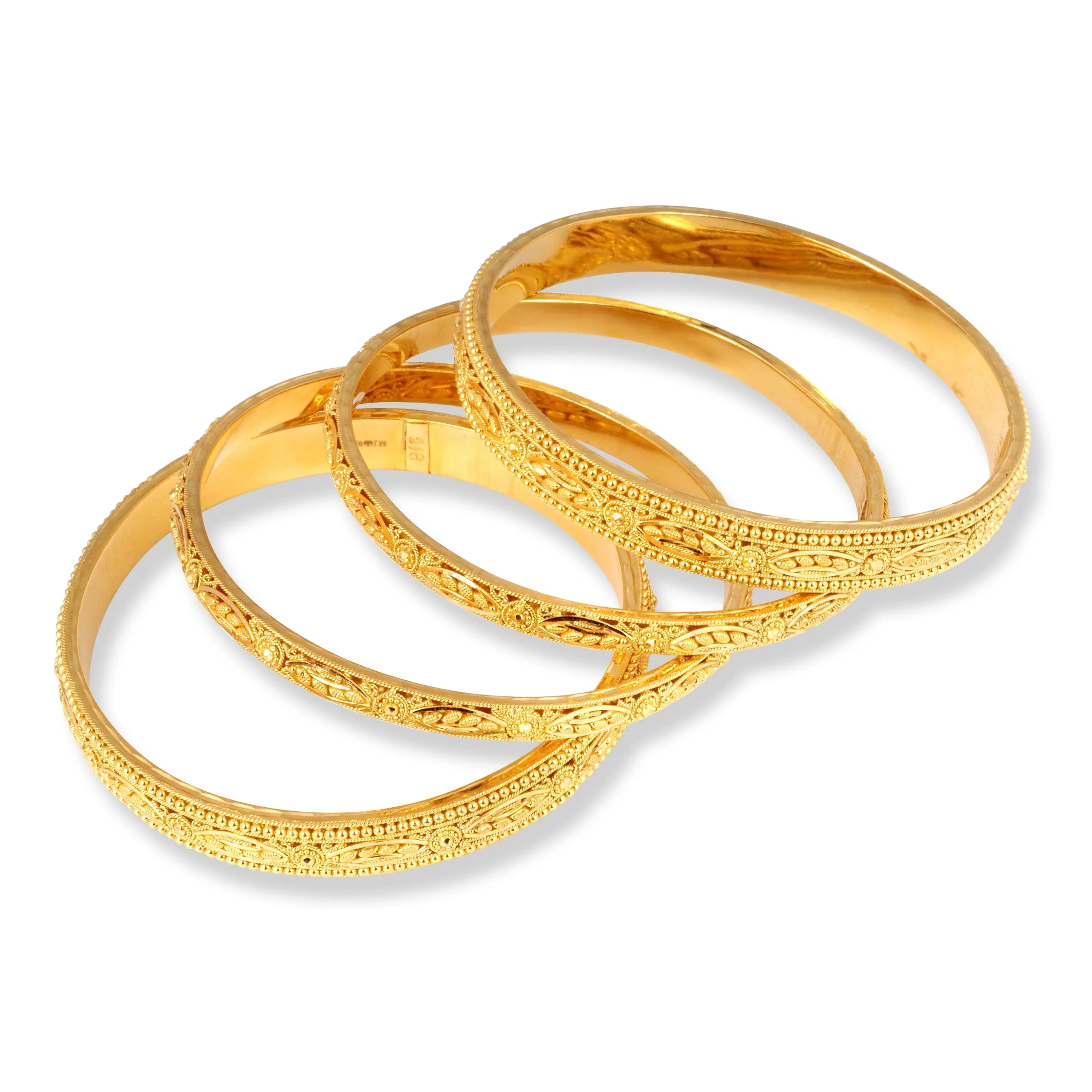 Set of Four 22ct Gold Bangles with Flower Design and Filigree Work B-8063