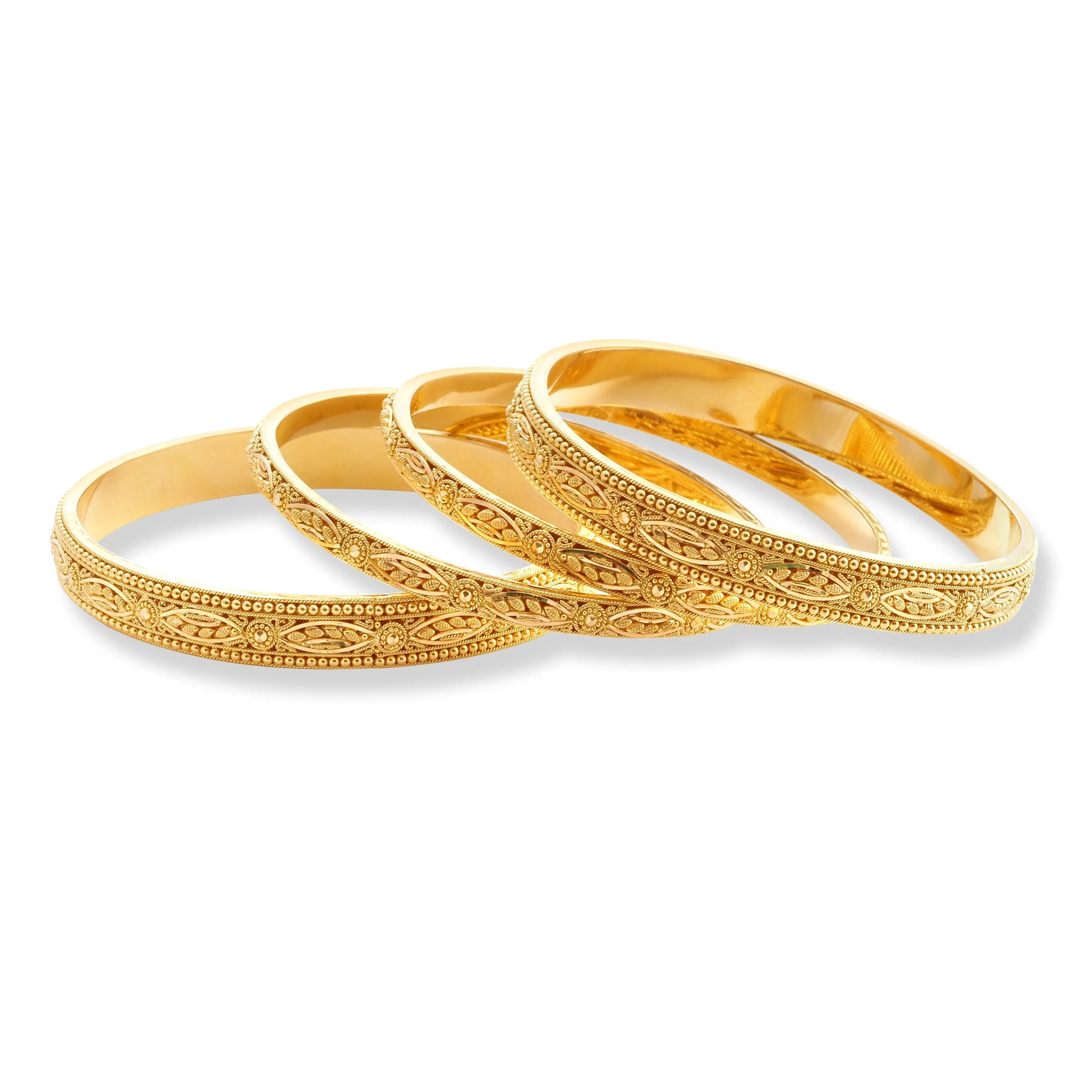 Set of Four 22ct Gold Bangles with Flower Design and Filigree Work B-8063