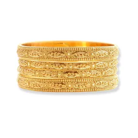 Set of Four 22ct Gold Bangles with Flower Design and Filigree Work B-8063
